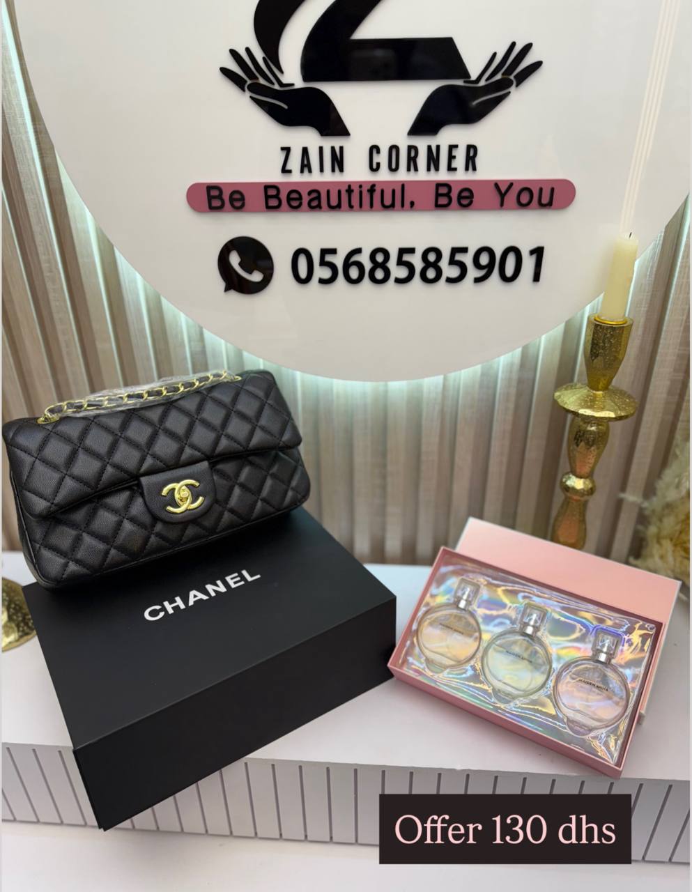 Offer 🎁
130 dhs
Chanel bag with box
Perfume box
Zaincornerstore
اطلبوها من الوتس المثبت في الأعلى👆🏻👆🏻
تواصلو معنا 👈🏻 Zain
For order WhatsApp pinned 👆🏻
♥️♥️♥️