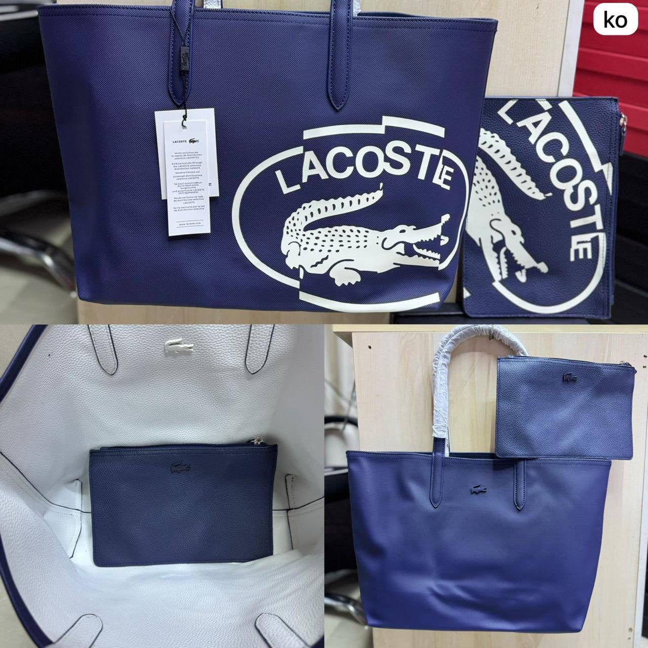 🌟 LACOSTE 🐊 New 2 in 1
Double-sided usable bag
Size: 47 * 29 cm
95 dhs🪙

Zain115
♥️♥️♥️