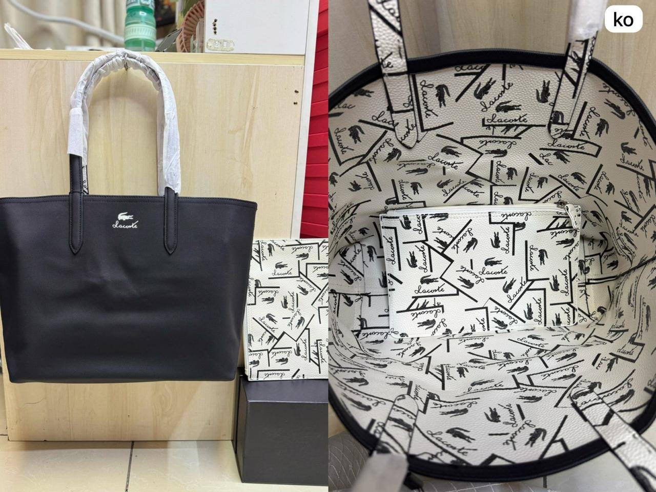 🌟 LACOSTE 🐊 New 2 in 1
Double-sided usable bag
Size: 47 * 29 cm
95 dhs🪙

Zain115
♥️♥️♥️