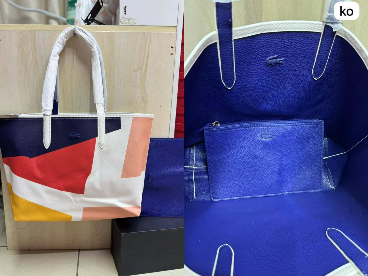 🌟 LACOSTE 🐊 New 2 in 1
Double-sided usable bag
Size: 47 * 29 cm
95 dhs🪙

Zain115
♥️♥️♥️