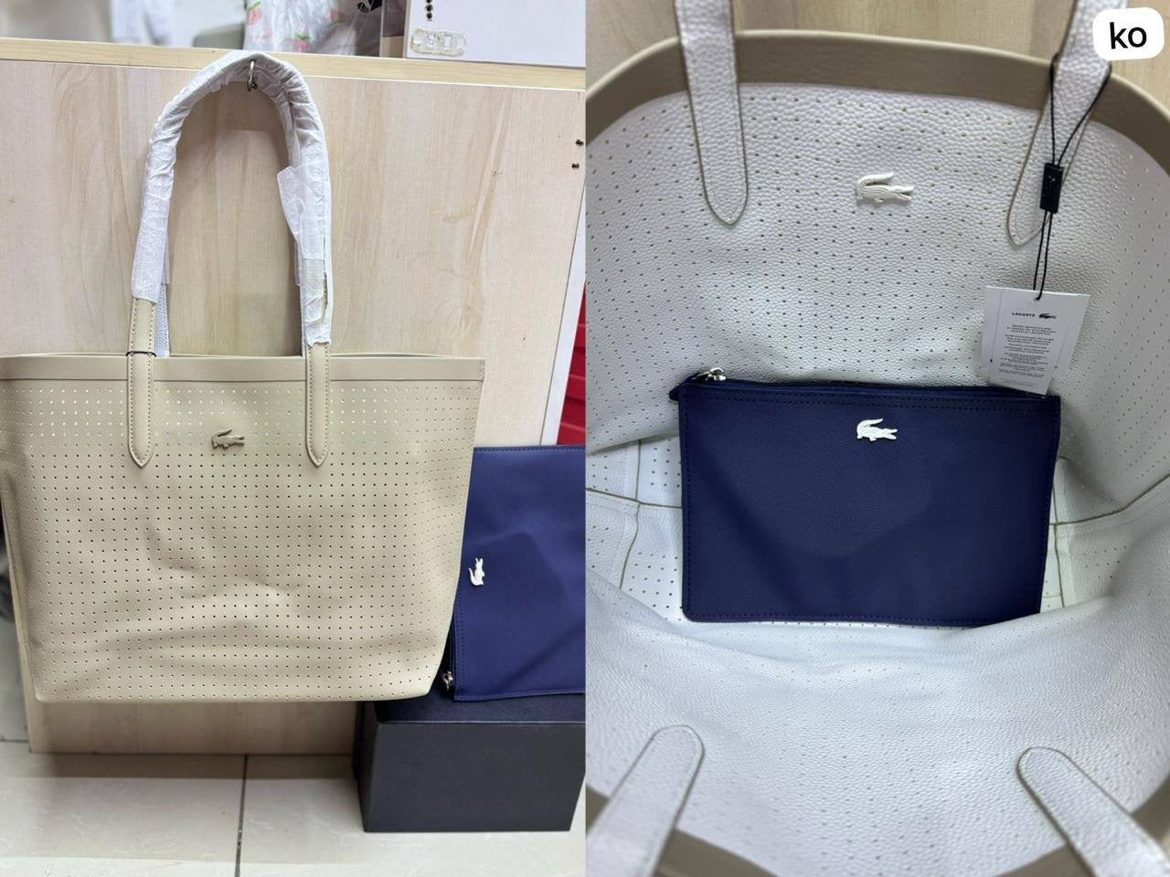 🌟 LACOSTE 🐊 New 2 in 1
Double-sided usable bag
Size: 47 * 29 cm
95 dhs🪙

Zain115
♥️♥️♥️