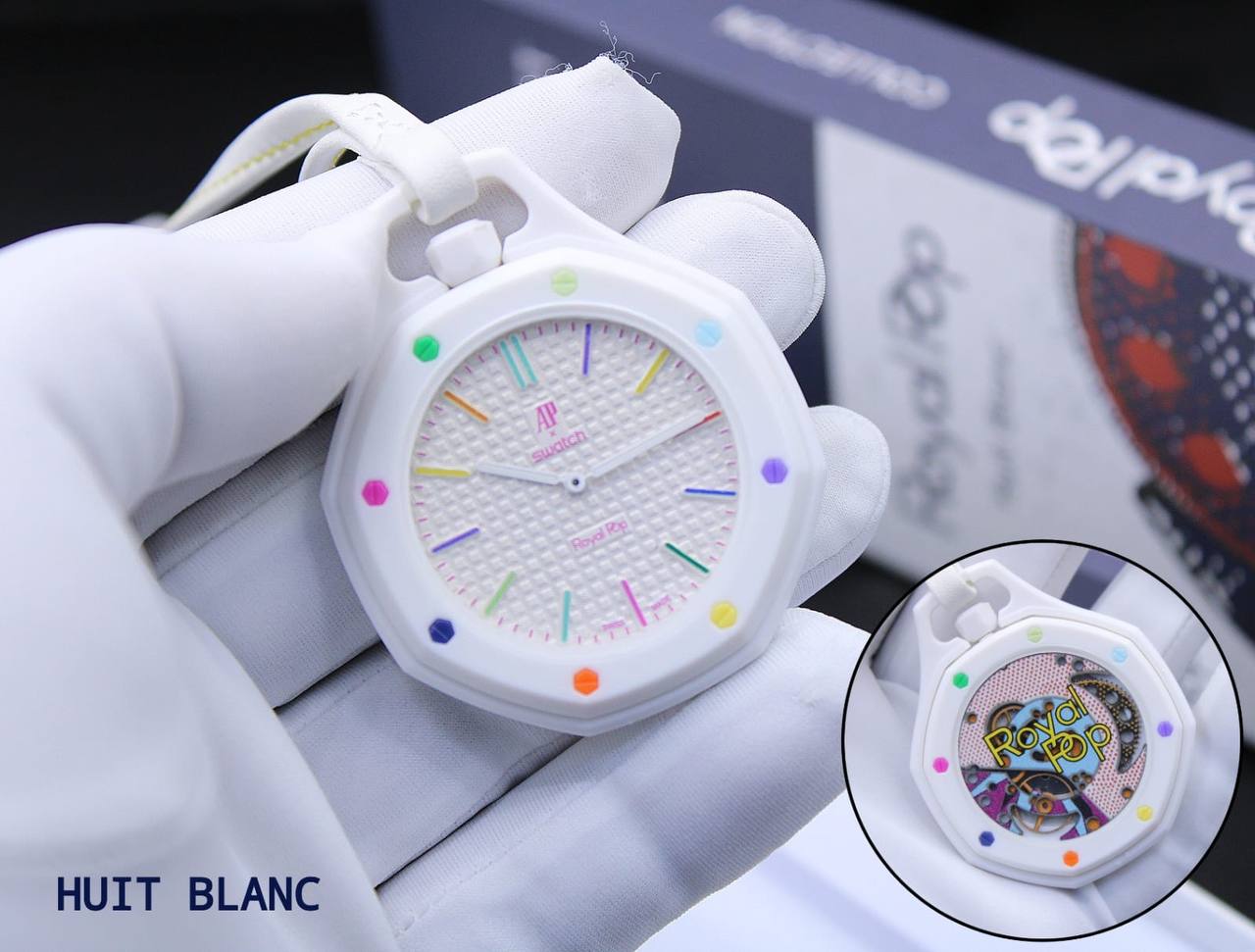AUDEMARS PIGUET SWATCH
     ROYAL POP
*GOOD QUALITY BACK SIDE MACHINE*
*QUARTZ MOVEMENT*
*WITH BOX AVAILABLE*
110 dhs💓

Zain304
♥️♥️♥️
