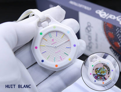 AUDEMARS PIGUET SWATCH
     ROYAL POP
*GOOD QUALITY BACK SIDE MACHINE*
*QUARTZ MOVEMENT*
*WITH BOX AVAILABLE*
110 dhs💓

Zain304
♥️♥️♥️