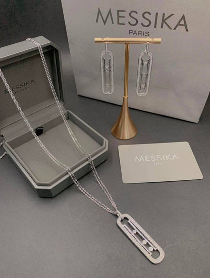 MESSIKA 
MASTER✨💫
SET NECKLACE EARRINGS
160 DHS🇦🇪🇦🇪
 WITH SMALL BOX AND PAPER BAG🛍️🎁

Zain89
♥️♥️♥️