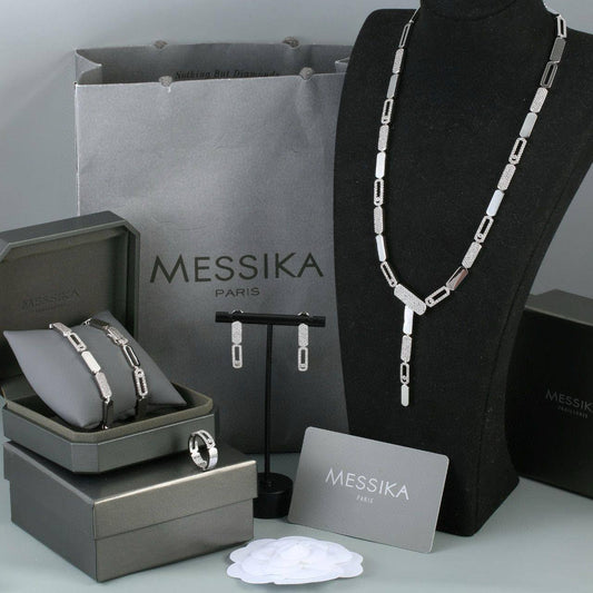 Messsika SET 
💫✨
Master Quality
Necklace 
Bracelet
Bangle
Earring
Ring 
345 DHS✅
With NORMAL BOX AND PAPER BAG 🎁🛍️

Zain89
♥️♥️♥️