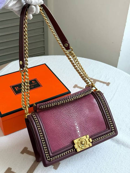 Chanel Boy Bag features unique stingray skin texture and polished gold hardware❤️❤️
Italian leather 💯💯
For Price 👇 WhatsApp✅
0568585901 
0507557372
0552275751 Owner Zain 👌

Zain71
♥️♥️♥️