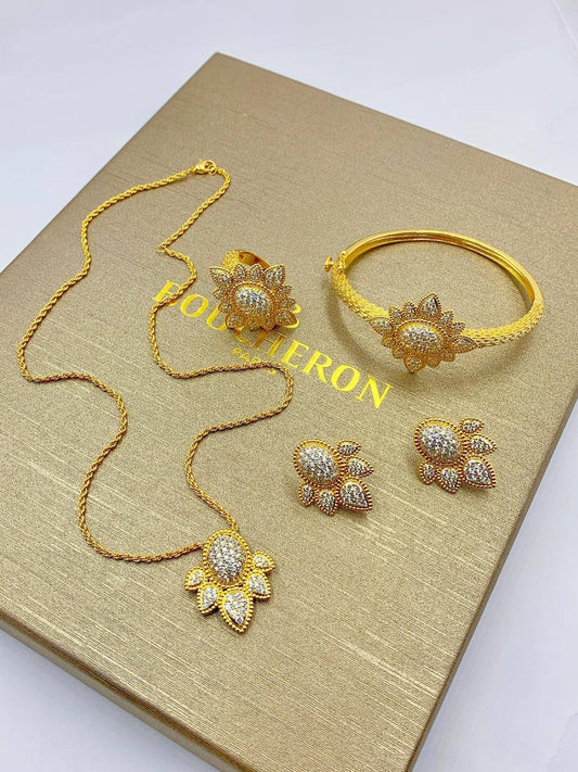 BOUCHRON SET 
Master 💫✨
NECKLACE BRACELET EARRINGS RING 
210 DHS💓
WITH BOX AND PAPER BAG🎁🛍️

Zain89
♥️♥️♥️