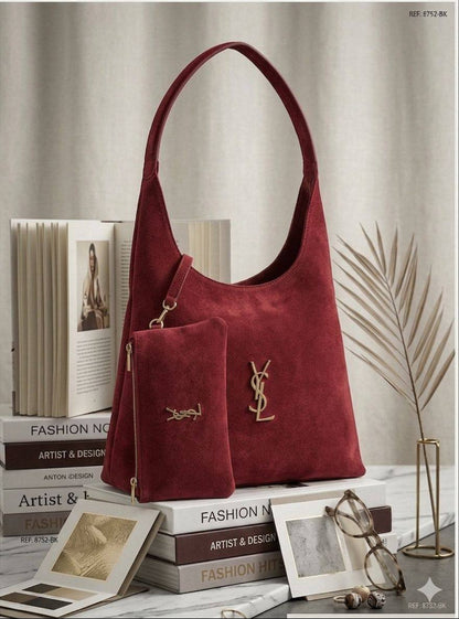 YSL - Eves Saint Laurent
HOBO Shoulder ToteBag
Suede Leather Material
Gold Hardware
With zipper Pouch Wallet
Size: 35 cm

100 dhs✅

Zain239
♥️♥️♥️