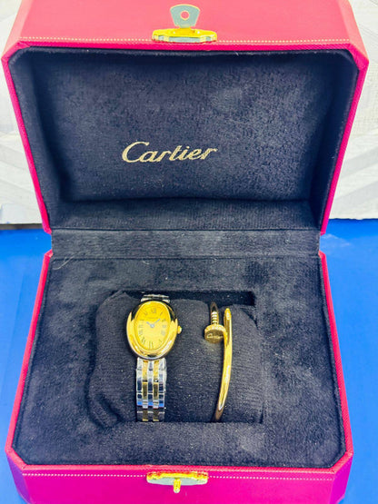 Cartier ladies 
good quality watch 
with bangel with original box 
🎁🎁🎁

140 dhs❣️

Zain08
♥️♥️♥️