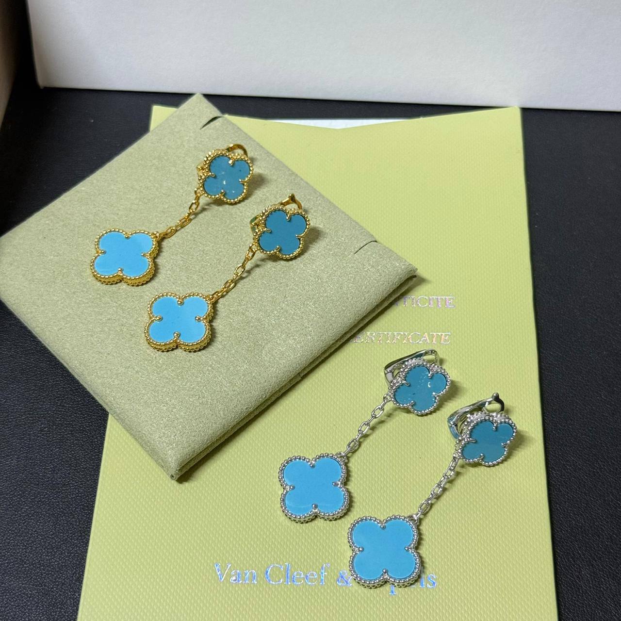 VCA ❤️‍🔥*
Earring 🐦‍🔥
2 flower 🌺 
Master quality 💯
With normal boxes 📦 
80 dhs❣️
With master box 📦 
120 dhs❣️

Zain216
♥️♥️♥️