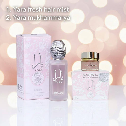 original yara
hair spray 
mukmariya 
combo
60 dhs🌺

Zain60
♥️♥️♥️