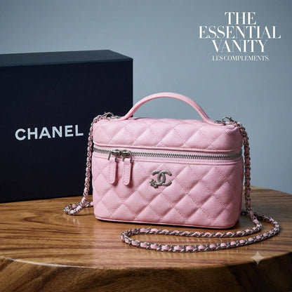 CHANEL Vanity Bag
Grained leather Material
Silver Hardware
With long chain belt strap
Size : 19 cm
With BOX

100 dhs💓

Zain239
♥️♥️♥️