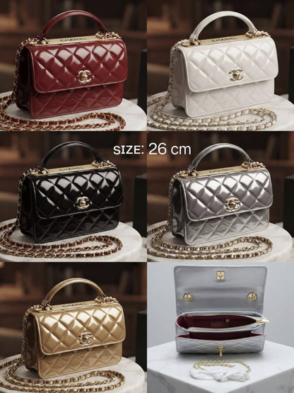 CHANEL Flap Top Handle
Patent Glossy Lambskin
Gold Hardware
With long Chain strap
Size : 26 cm
With BOX

120 dhs🇦🇪🇦🇪

Zain239
♥️♥️♥️