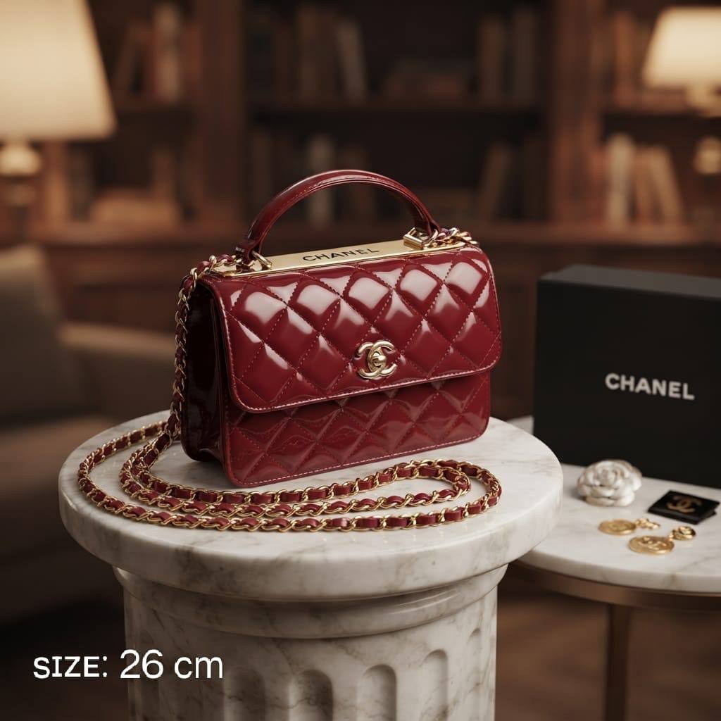 CHANEL Flap Top Handle
Patent Glossy Lambskin
Gold Hardware
With long Chain strap
Size : 26 cm
With BOX

120 dhs🇦🇪🇦🇪

Zain239
♥️♥️♥️