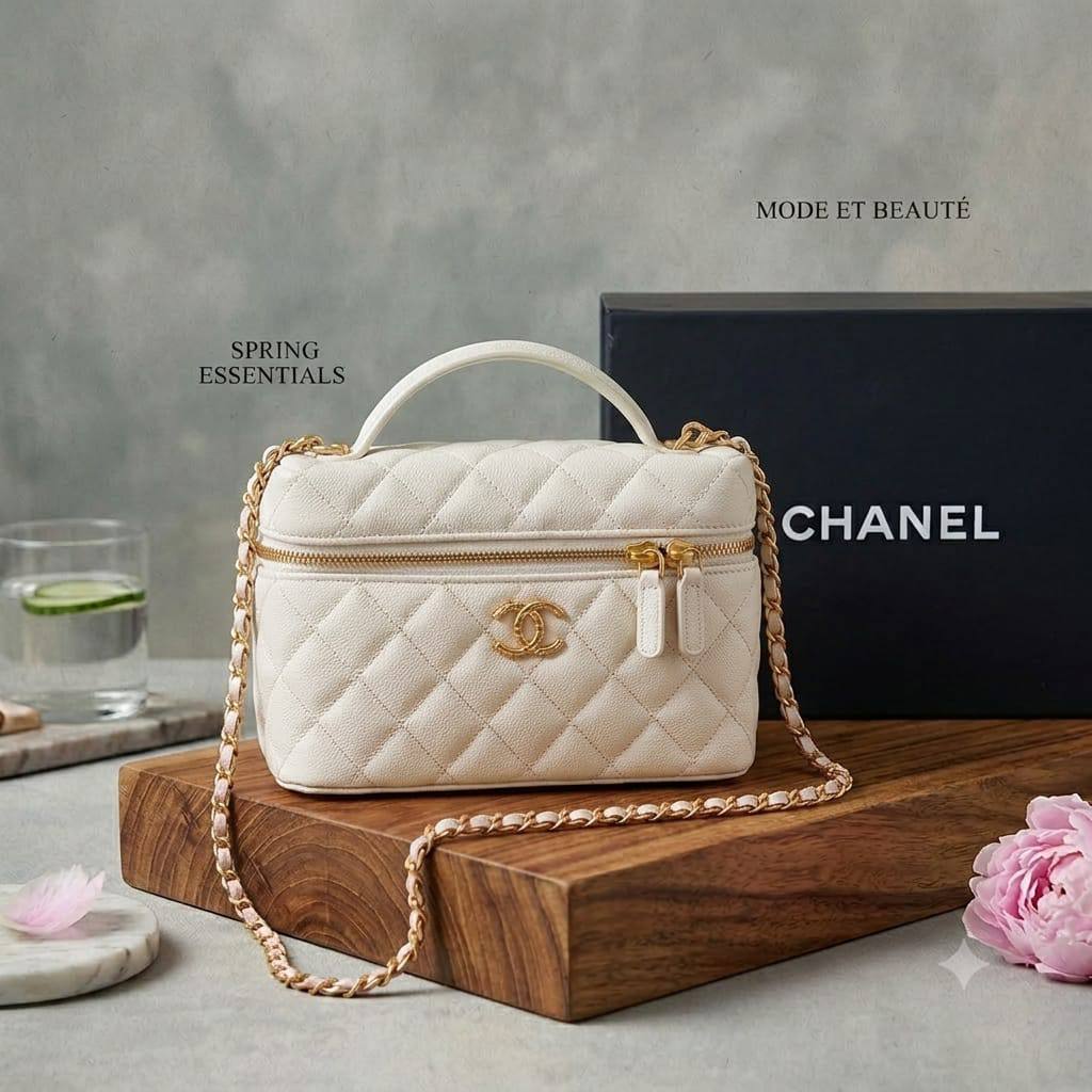 CHANEL Vanity Bag
Grained leather Material
Gold Hardware
With long chain belt strap
Size : 19 cm
With BOX

100 dhs💓

Zain239
♥️♥️♥️