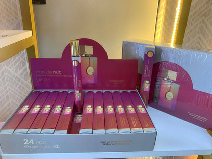Perfume Boxes
95 dhs✅
box 24pcs 
35ml each bottle.

Zain211
♥️♥️♥️