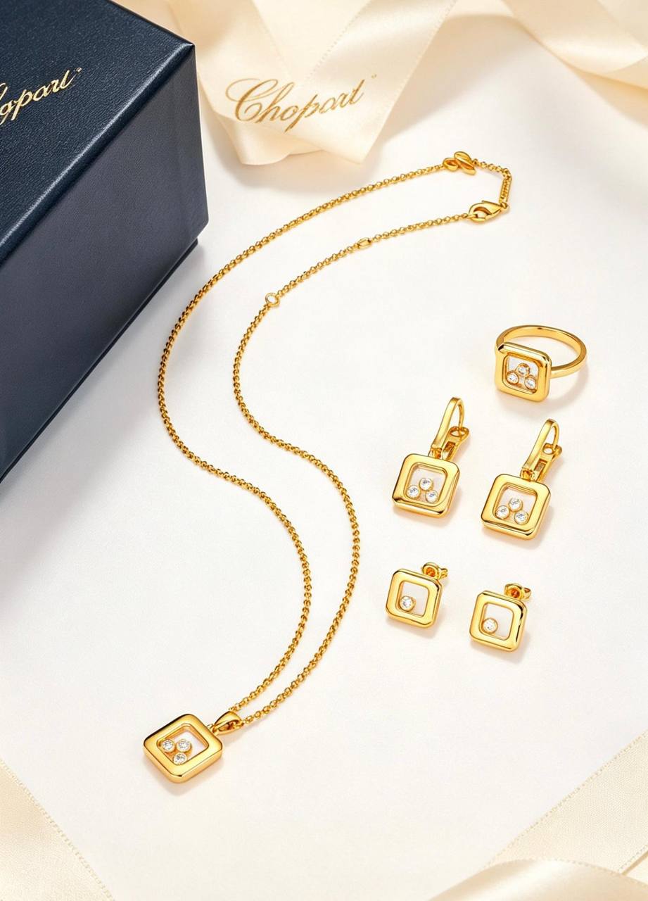 CHOPARD SET 
MASTER✨💫
NECKLACE 
BANGLE BIG 
EARRING SMALL AND RING 
FULL SET 175 dhs✅ 
WITH BOX AND PAPER BAG🛍️🎁

Zain89
♥️♥️♥️
