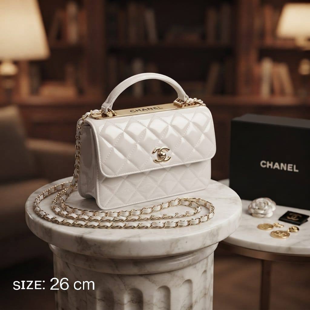 CHANEL Flap Top Handle
Patent Glossy Lambskin
Gold Hardware
With long Chain strap
Size : 26 cm
With BOX

120 dhs🇦🇪🇦🇪

Zain239
♥️♥️♥️