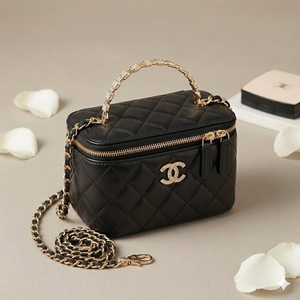 CHANEL Top Handle
Vanity Diamond design
Lambskin Leather Material
With Mirror inside
With BOX🎁
Size : 18 cm
110 dhs✅

Zain239
♥️♥️♥️