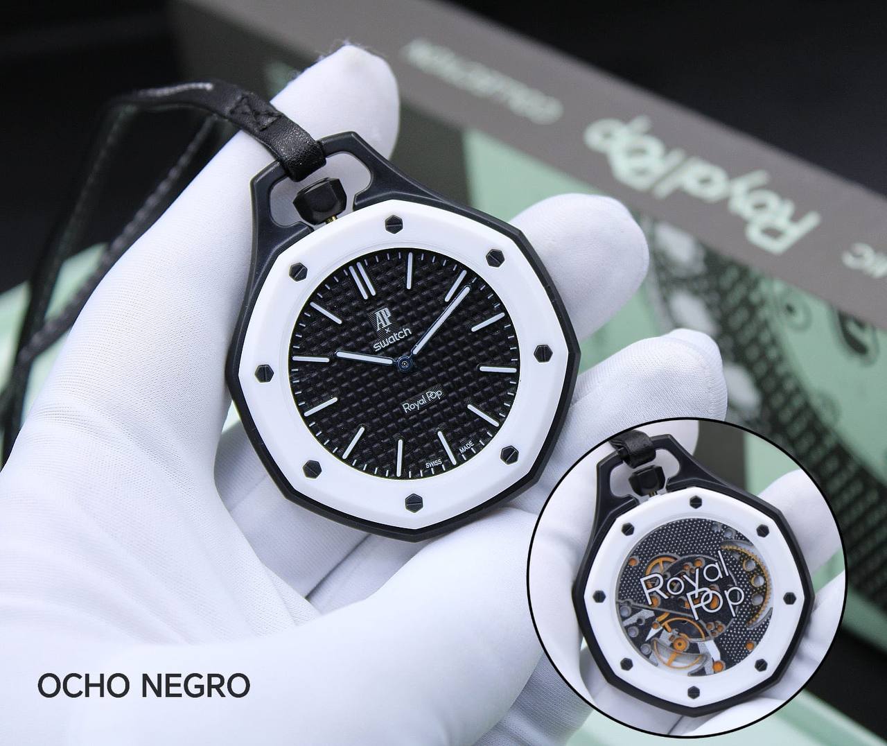 AUDEMARS PIGUET SWATCH
     ROYAL POP
*GOOD QUALITY BACK SIDE MACHINE*
*QUARTZ MOVEMENT*
*WITH BOX AVAILABLE*
110 dhs💓

Zain304
♥️♥️♥️