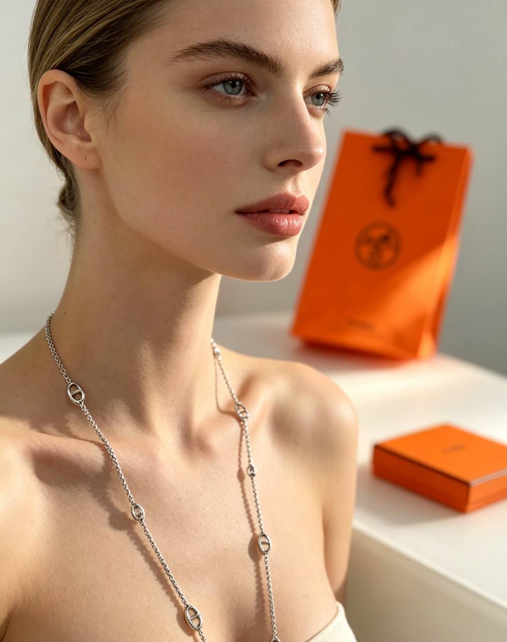 Hermes 
Stainless steel 💯
Long Necklace ❤️‍🔥
Size available 👇
160cm✨
120cm✨
Non tarnish 💯
With same original boxes 📦 
55 dhs🇦🇪🇦🇪

Zain216
♥️♥️♥️