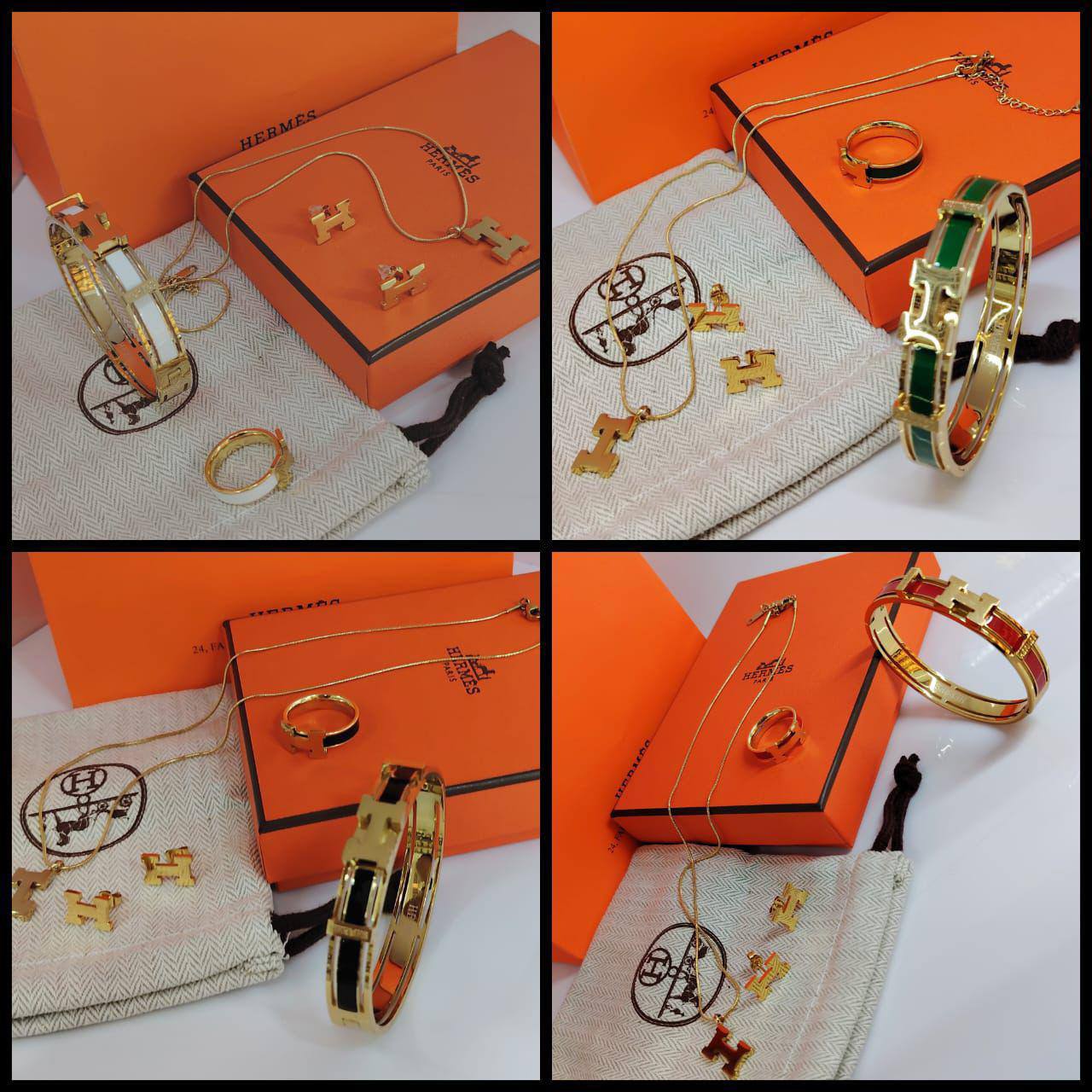 Stainless steel SET 💯*
Necklace ❤️‍🩹
Earring 🍁
Breslat ❣️
Ring free size 
With normal boxes 📦 
And paper bag 🛍️
45 dhs🇦🇪

Zain216
♥️♥️♥️