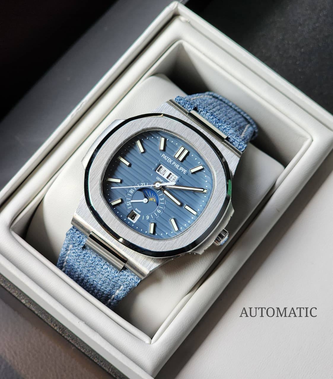 Patek Philippe denim 
watch for men good quality automatic 
350 dhs💓

Zain59
♥️♥️♥️