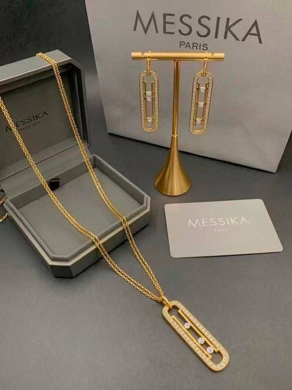 MESSIKA 
MASTER✨💫
SET NECKLACE EARRINGS
160 DHS🇦🇪🇦🇪
 WITH SMALL BOX AND PAPER BAG🛍️🎁

Zain89
♥️♥️♥️