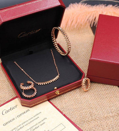 CARTIER FULL SET❤️‍🔥*
Necklace 💥
Earring 🦋
Bangle ✨
Ring 💍 available size👇
6,7,8,9,10
Master quality 💯
With normal boxes 🗃️ 
180 dhs💓
With master box 📦 
230 dhs💓

Zain216
♥️♥️♥️