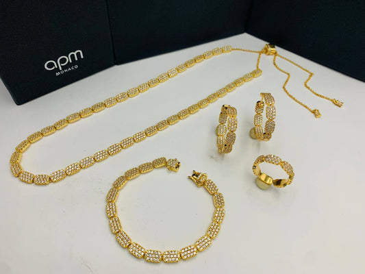APM SET Necklace Bracelet Earrings Ring 
340 dhs🪙🌨️ 
With Box And Paper Bag
🎁🎁🎁

Zain89
♥️♥️♥️