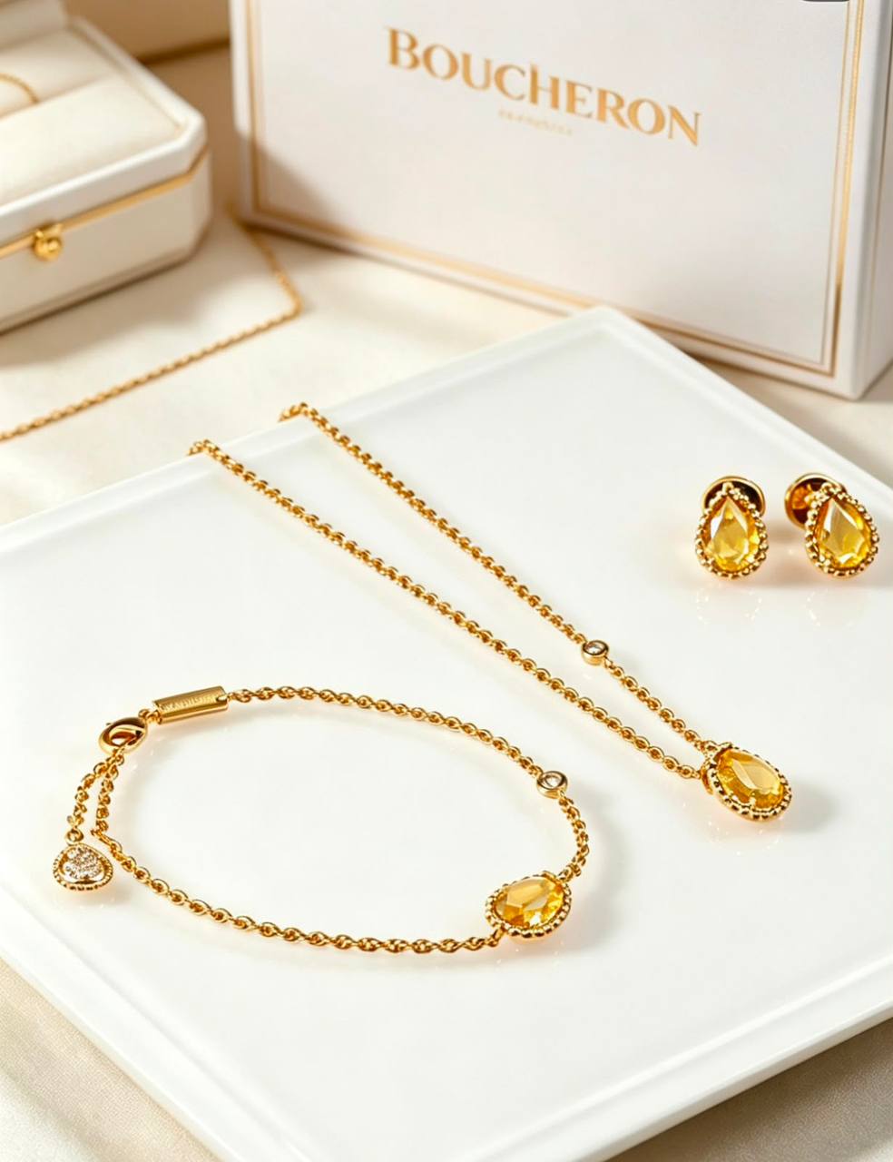 BOUCHRON
SET MASTER💫✨
NECKLACE 
BRACELET 
EARRINGS
WITH NORMAL BOX AND PAPER BAG🎁🛍️
130 DHS🇦🇪🇦🇪

Zain89
♥️♥️♥️