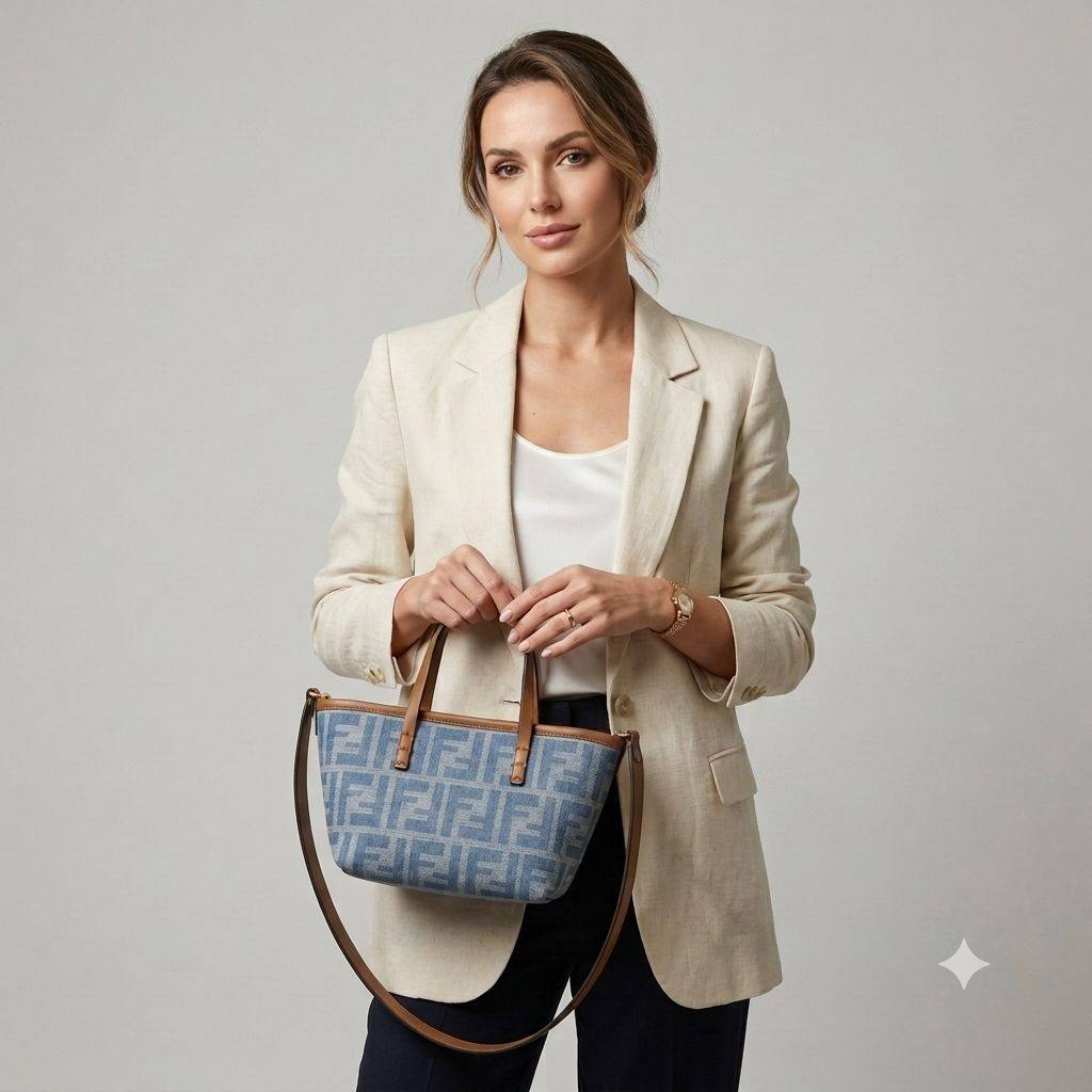 FENDI Mini Roll Bag
crafted from blue denim
jacquard fabric
brown leather handle
With BOX
Size: 20 cm

80 dhs💓

Zain239
♥️♥️♥️