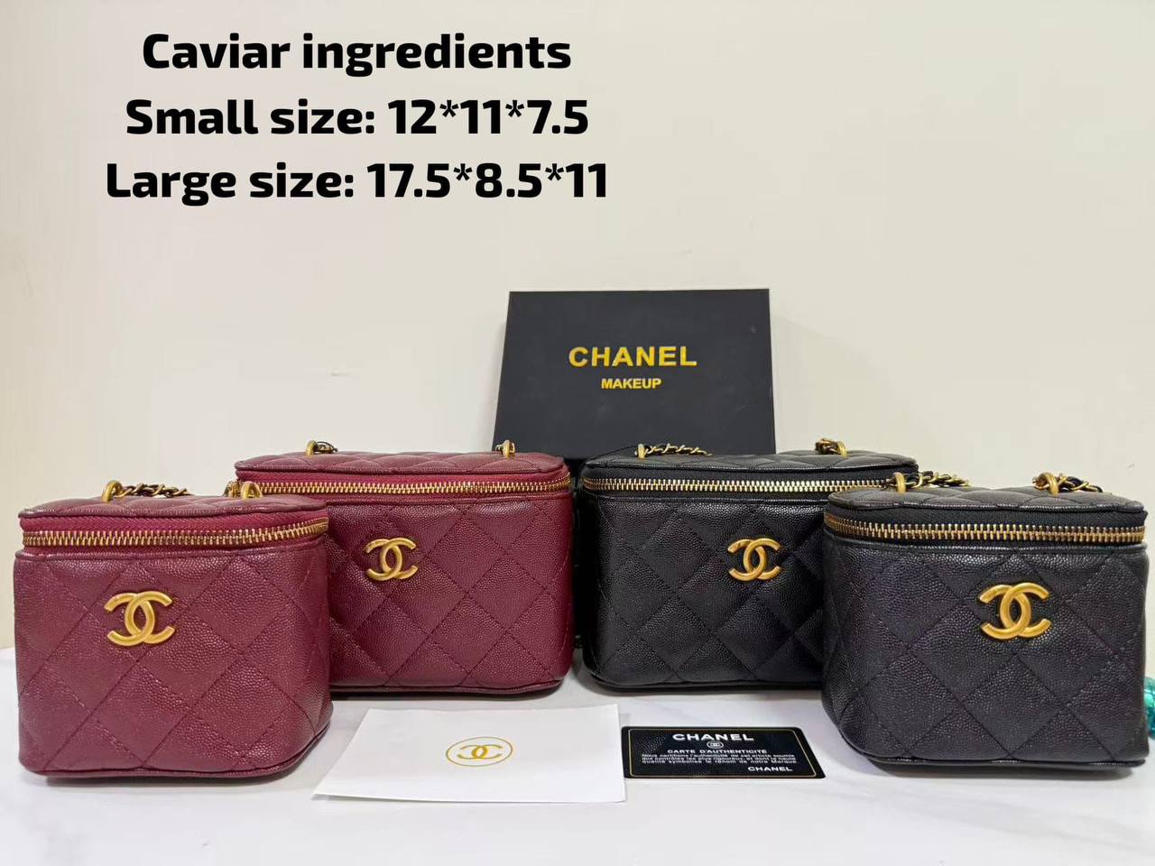 Chanel Makeup Style

95 dhs🪙💕
small size:12*11*7.5

100 dhs🪙💕
big size：17.5*8.5*11

with box
🎁🎁🎁
Very good quality

Zain07
♥️♥️♥️