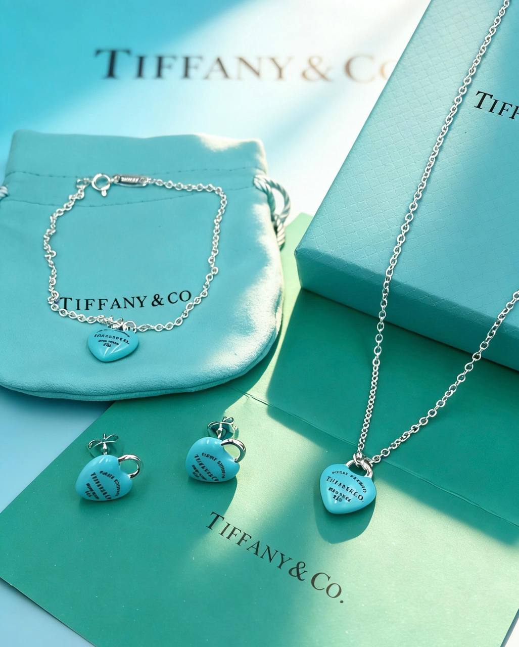 NECKLACE
BRACELET 
EARRINGS
SET 
TIFFANY 💫✨
110 DHS✅
WITH BOX AND PAPER BAG🎁🛍️

Zain89
♥️♥️♥️