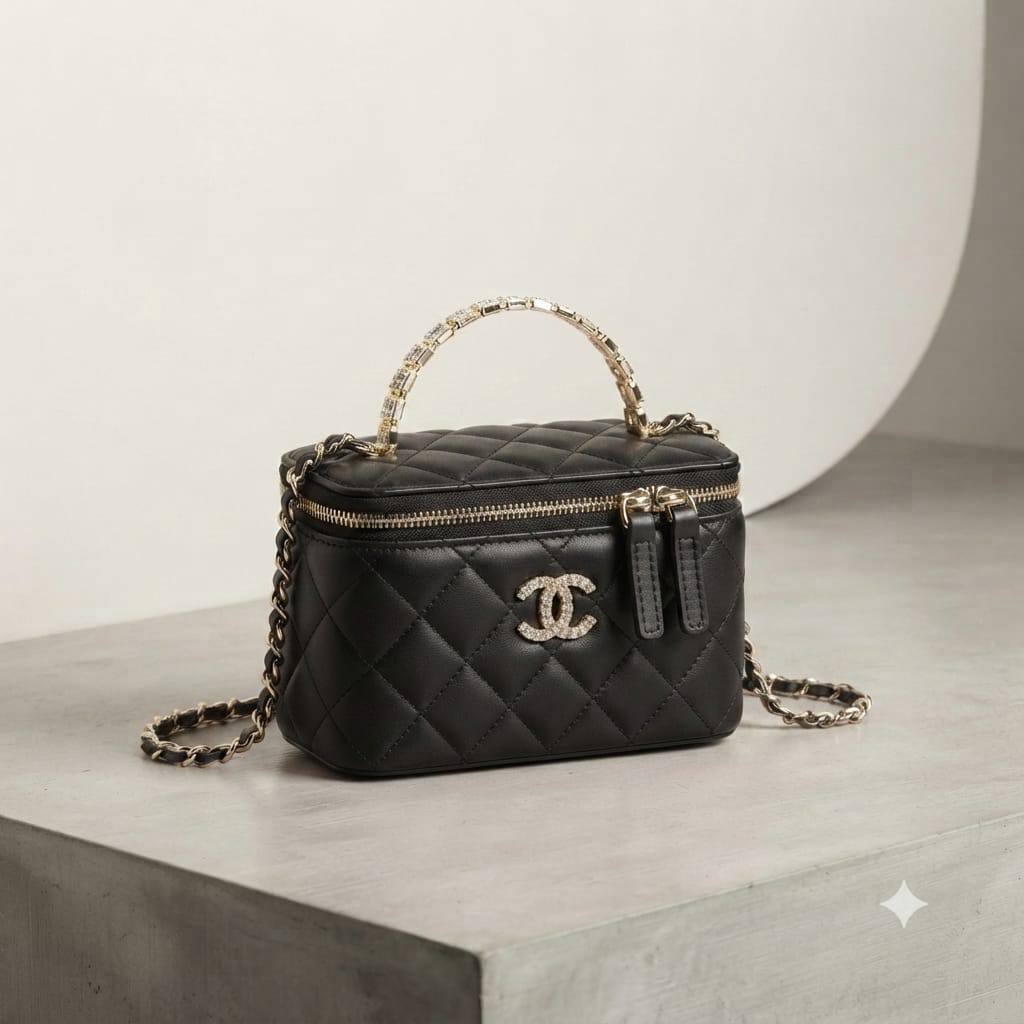 CHANEL Top Handle
Vanity Diamond design
Lambskin Leather Material
With Mirror inside
With BOX
Size : 18 cm

110 dhs✅

Zain239
♥️♥️♥️