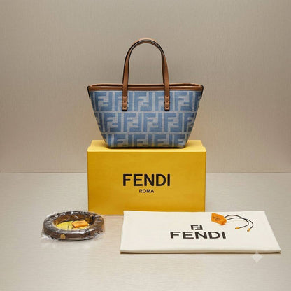 FENDI Mini Roll Bag
crafted from blue denim
jacquard fabric
brown leather handle
With BOX
Size: 20 cm

80 dhs💓

Zain239
♥️♥️♥️