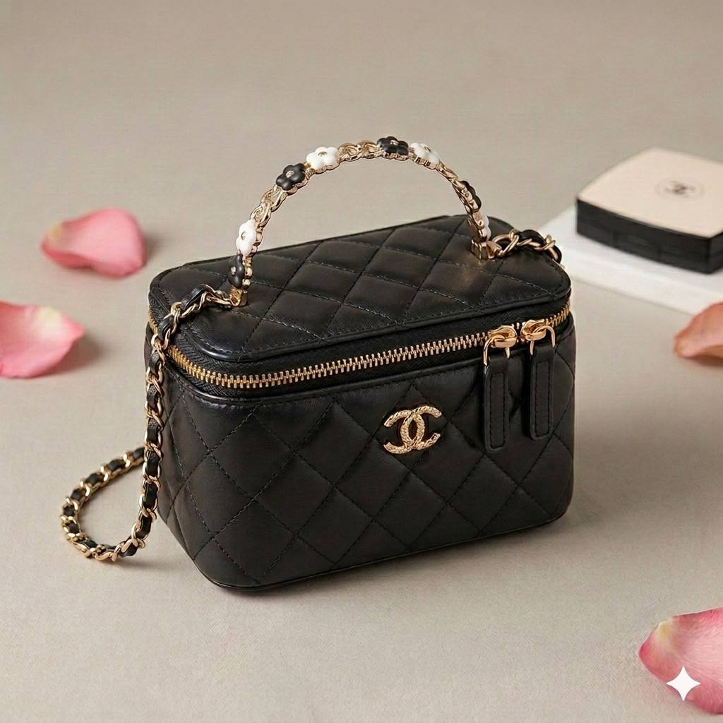 CHANEL Top Handle
Vanity Flower design
Lambskin Leather Material
With Mirror inside
With BOX🎁
Size : 18 cm
110 dhs✅

Zain239
♥️♥️♥️