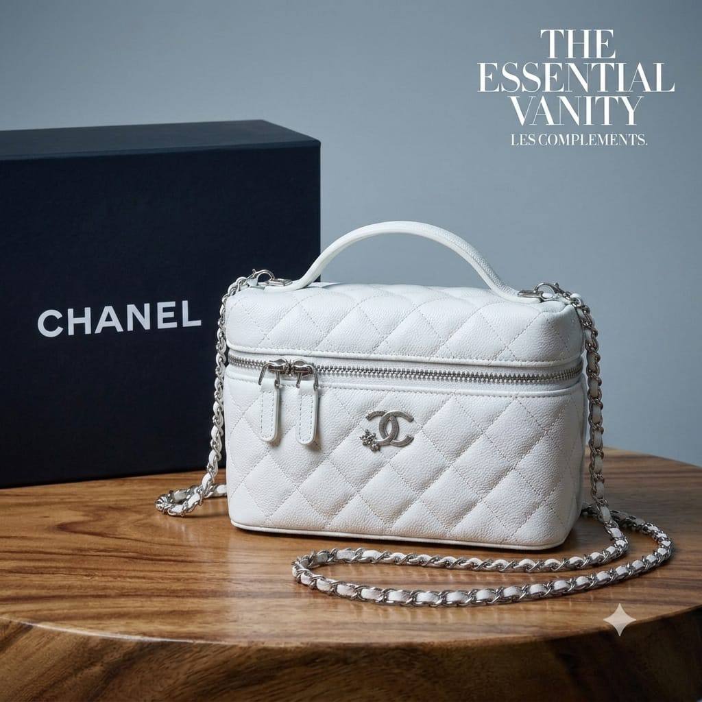 CHANEL Vanity Bag
Grained leather Material
Silver Hardware
With long chain belt strap
Size : 19 cm
With BOX

100 dhs💓

Zain239
♥️♥️♥️