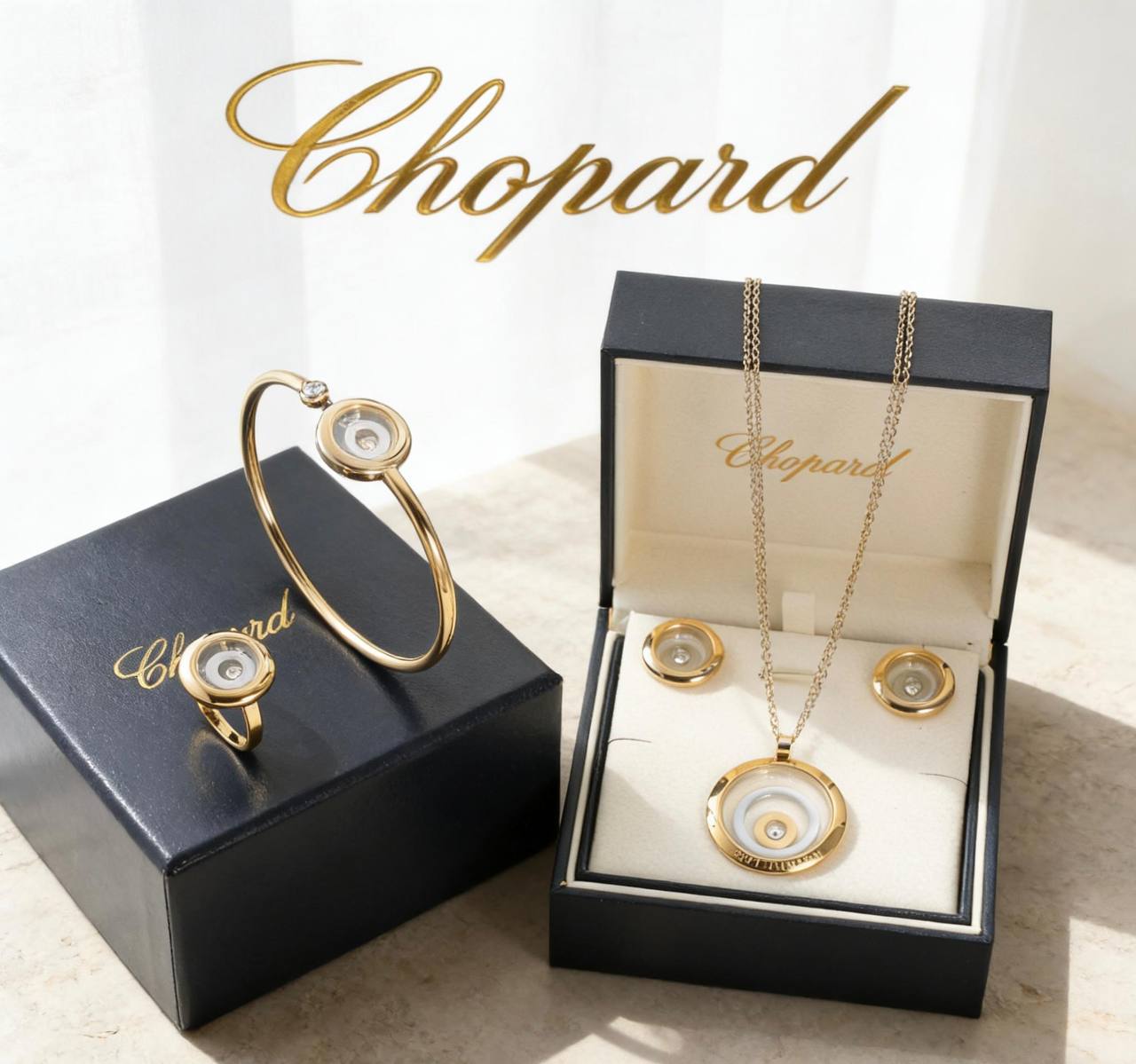 CHOPARD SET

MASTER 💫✨

NECKLACE BANGLE EARRING RING

170 DHS 

WITH SMALL BOX AND PAPER BAG🛍️🎁

Zain89
♥️♥️♥️