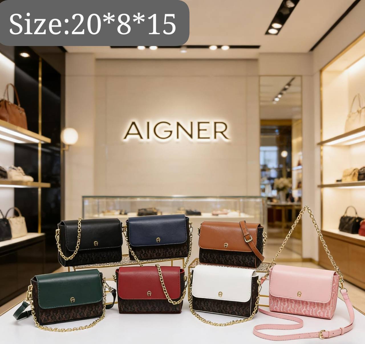 Aigner
95 dhs✅
have box🎁

Size:20/15/8

Zain07
♥️♥️♥️