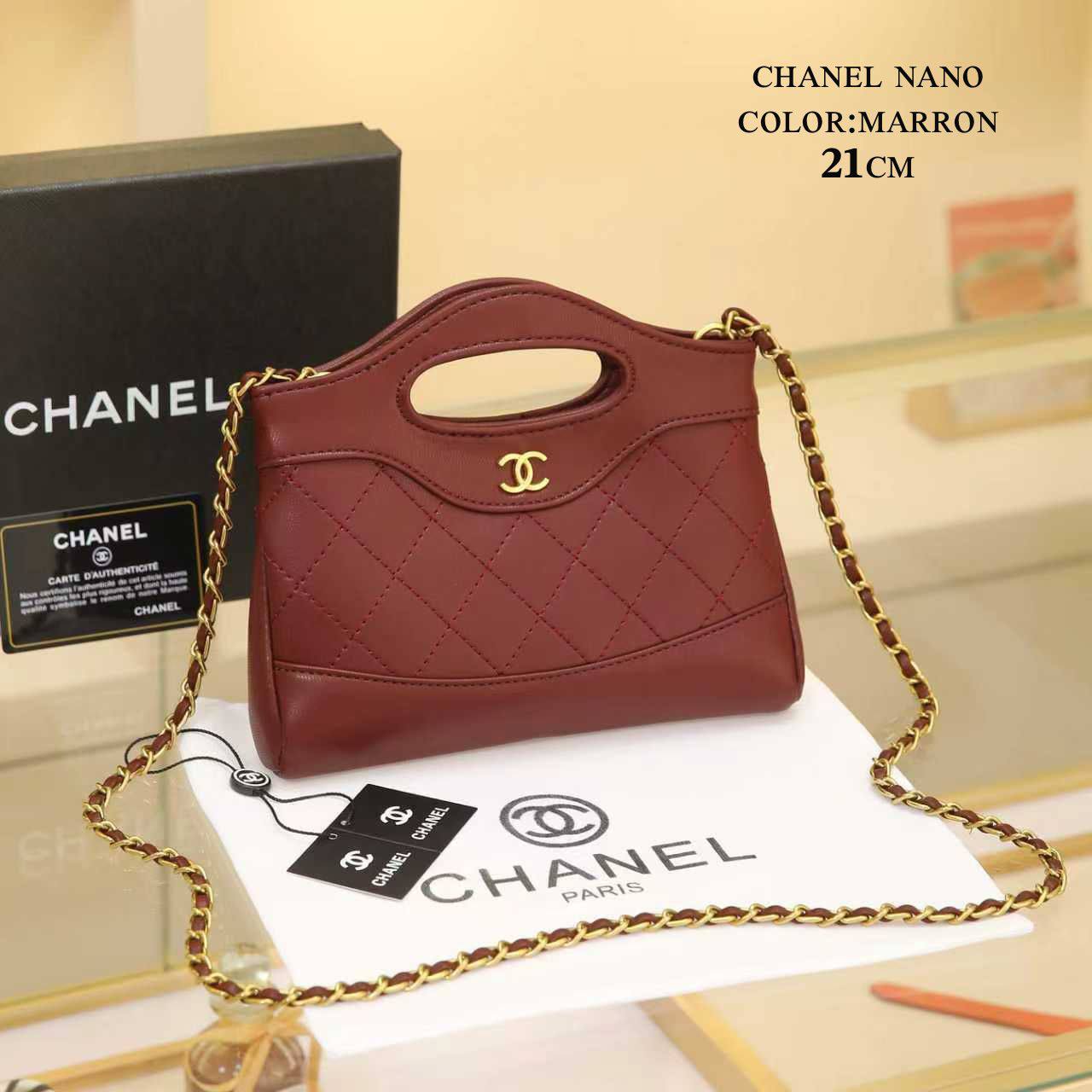 Chanel ɴᴀɴᴏ 𝟑𝟏 ʙᴀɢ
ᴄʀᴏssʙᴏᴅʏ ɢᴏʟᴅᴄʜᴀɪɴ
ᴡɪᴛʜʙᴏx
🎁🎁🎁

ʟᴇᴀᴛʜᴇʀ
sɪᴢᴇ:𝟐𝟏ᴄᴍ
95 dhs✅

Zain56
♥️♥️♥️