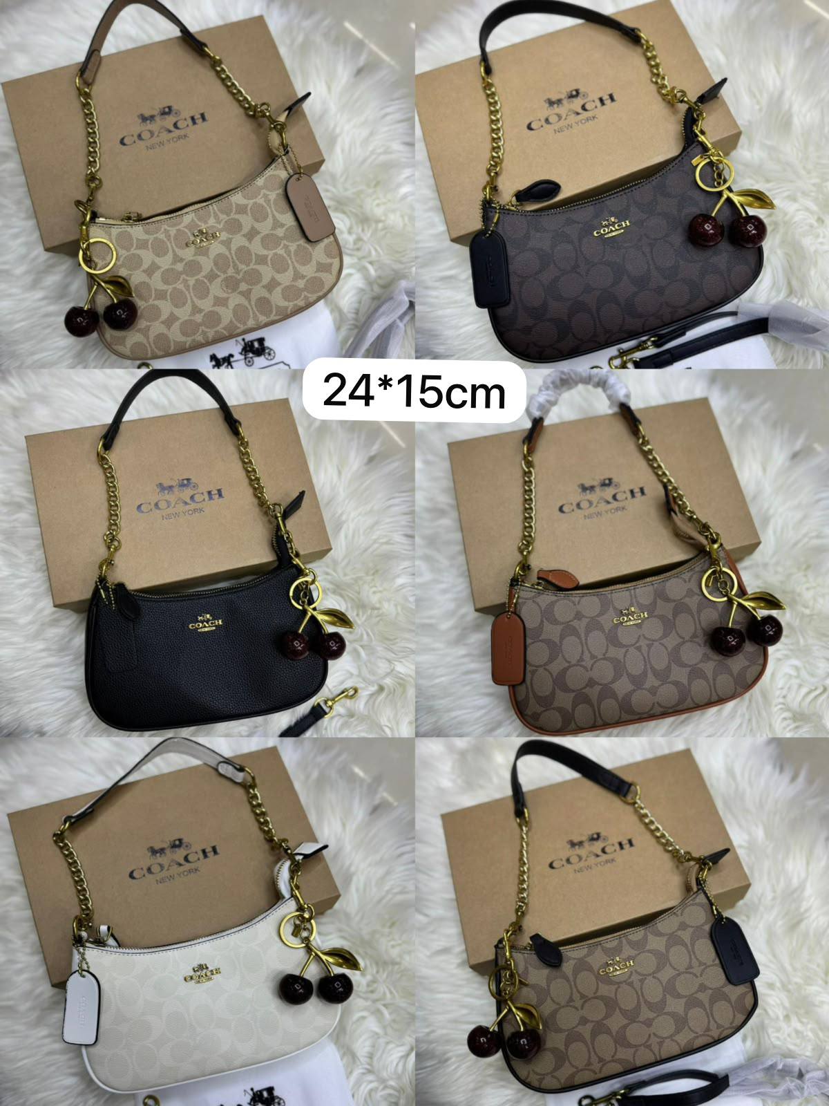 🍒 Coach Teri 
1️⃣ First quality +🎁

Size : 24 * 15 * 7 cm
90 dhs🇦🇪🇦🇪

with box 🎁

Zain115
♥️♥️♥️
