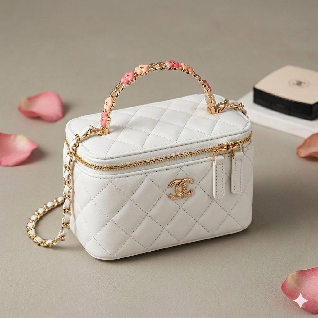 CHANEL Top Handle
Vanity Flower design
Lambskin Leather Material
With Mirror inside
With BOX🎁
Size : 18 cm
110 dhs✅

Zain239
♥️♥️♥️