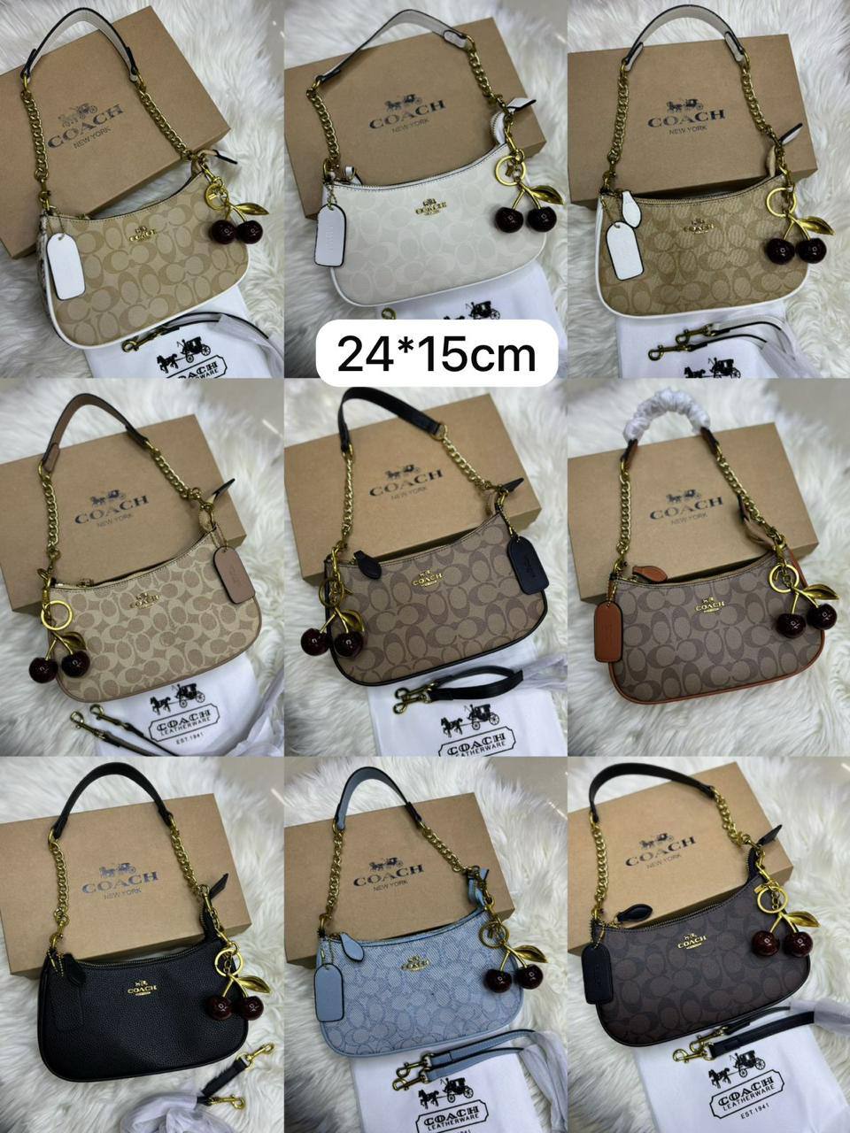 🍒 Coach Teri 
1️⃣ First quality 🍒+🎁
Size : 24 * 15 * 7 cm
90 dhs🪙🌨️
with box 🎁

Zain115
♥️♥️♥️