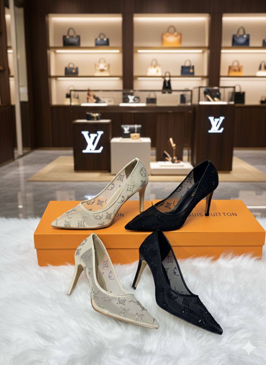 LV 
New arrived 
7 cm heel 
Size 36 to 41
115 dhs🪙🌨️

Zain21
♥️♥️♥️