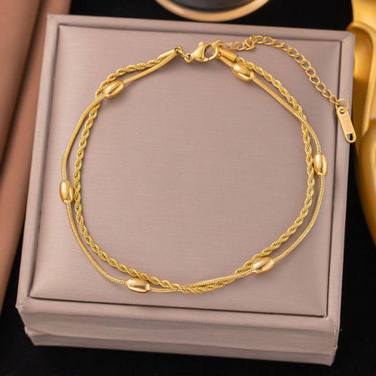 New arrival anklets stainless steel with 18k gold plated. 
Non tarnish 
20 dhs🪙💚

Zain243
♥️♥️♥️