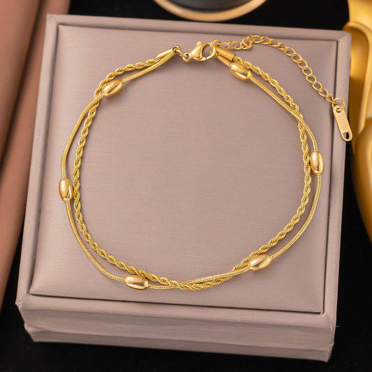 New arrival anklets stainless steel with 18k gold plated. 
Non tarnish 
20 dhs🪙💚

Zain243
♥️♥️♥️