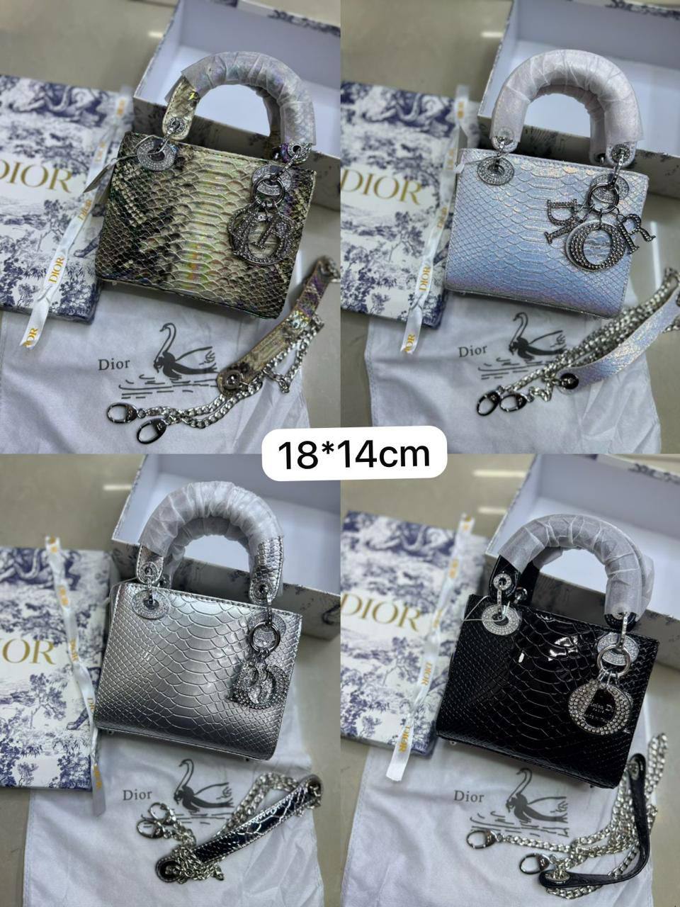 💎 Lady Dior 
1️⃣ First quality +🎁
Logo with diamond💎
Size : 18 * 14 * 7 cm
120 dhs✅
with box 🎁

Zain115
♥️♥️♥️