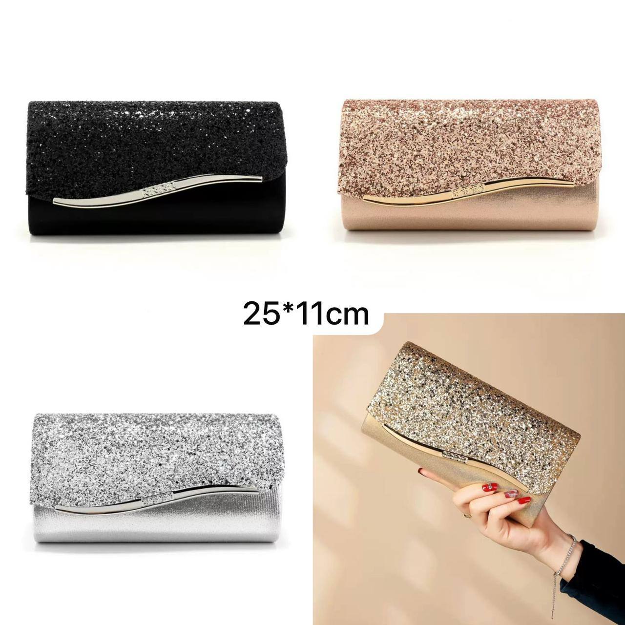 🌟 Wedding clutch bag 
Good quality 
Size: 25 * 11 cm
40 dhs❤️

Zain115
♥️♥️♥️