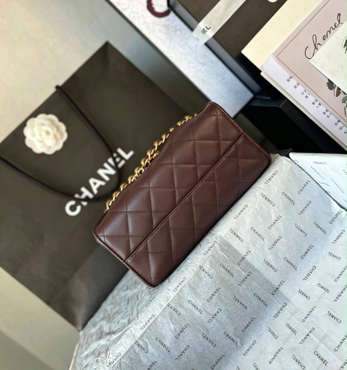 CHANEL 
NEW CAME GOOD QUALITY MINI SIZE WITH BOX 
120 DHS🇦🇪🇦🇪
Size: 20 cm

Zain17
♥️♥️♥️